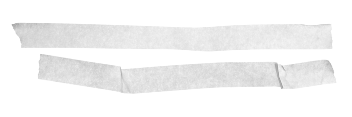 Set paper adhesive tape, pieces flying isolated on white, clipping path