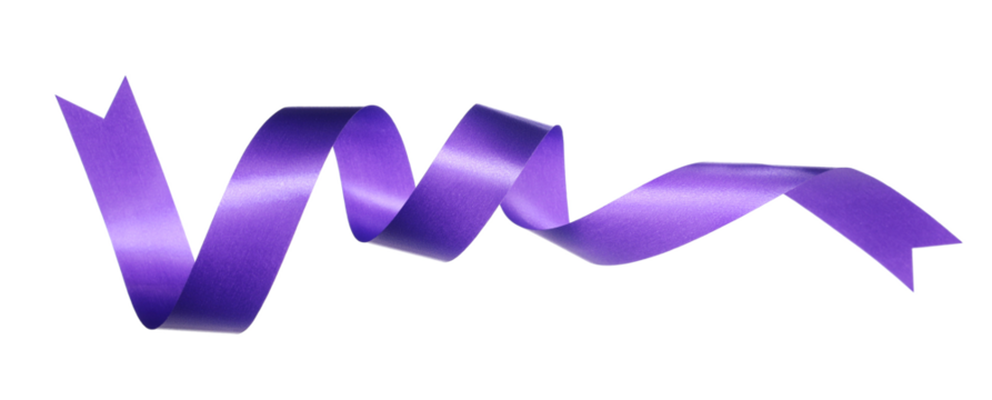 Violet paper ribbon flying isolated on white, background and texture, clipping path