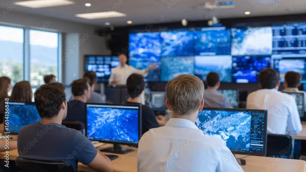 Aufkleber professionals participate in an interactive cybersecurity drill, utilizing real-time response dashbo
