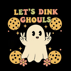 Cute cartoon ghost with cookies and floral elements for Halloween  