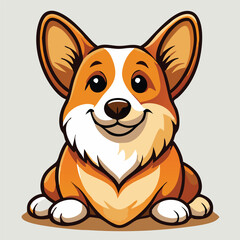 Charming corgi cartoon is sitting happily, featuring its orange fur and cute smile