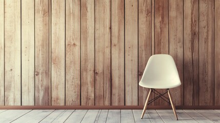 White chair against wooden wall, empty room, interior design