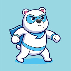 Naklejka premium Cartoon polar bear superhero prepares to tackle injustice with his adorable heroism on light blue