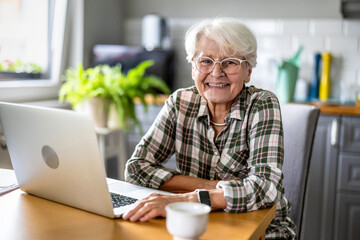 Senior woman using laptop at home

