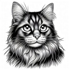 hildren's coloring page cat on a white background, line art, hand drawn, birthday, child, baby, relaxation, mascot, childish, little, fluffy, fun, art, draw, colouring, wings, paint, object, picture