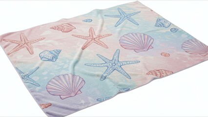 Seashell and Starfish Patterned Beach Towel