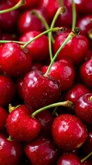 Fresh Red Cherries Close-Up, Summer Harvest, Food Photography, Background Blur