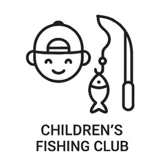 Children’s Fishing Club Shape-Based Outline Icon, Monochrome, Transparent Background