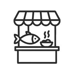 Fish Market Stall Shape-Based Outline Icon, Monochrome, Transparent Background