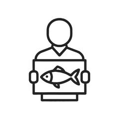 Fisherman with Catch Shape-Based Outline Icon, Monochrome, Transparent Background