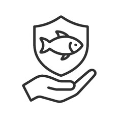 Fish Protection Shape-Based Outline Icon, Monochrome, Transparent Background