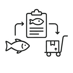 Fish Supply Chain Shape-Based Outline Icon, Monochrome, Transparent Background