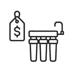 Water Filter Price Shape-Based Outline Icon, Monochrome, Transparent Background