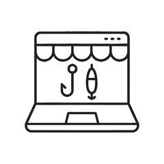 Online Fishing Store Shape-Based Outline Icon, Monochrome, Transparent Background