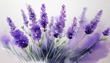 watercolor painting of lavender flowers in a minimalist style simple design