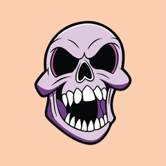 Obraz premium Cartoonish skull with violet shadows has a menacing grin and wide, vacant eye sockets