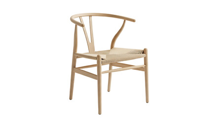 Modern Natural Wood Dining Chair with Woven Seat and Curved Backrest