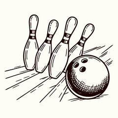 Bowling ball hitting pins sketch illustration