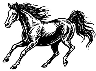Running Horse Line Art, Black and White Horse Illustration