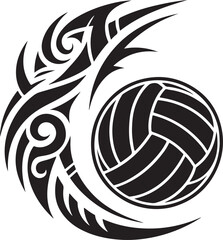 Volleyball with Tribal Tattoo Design in Black and White on Transparent Background