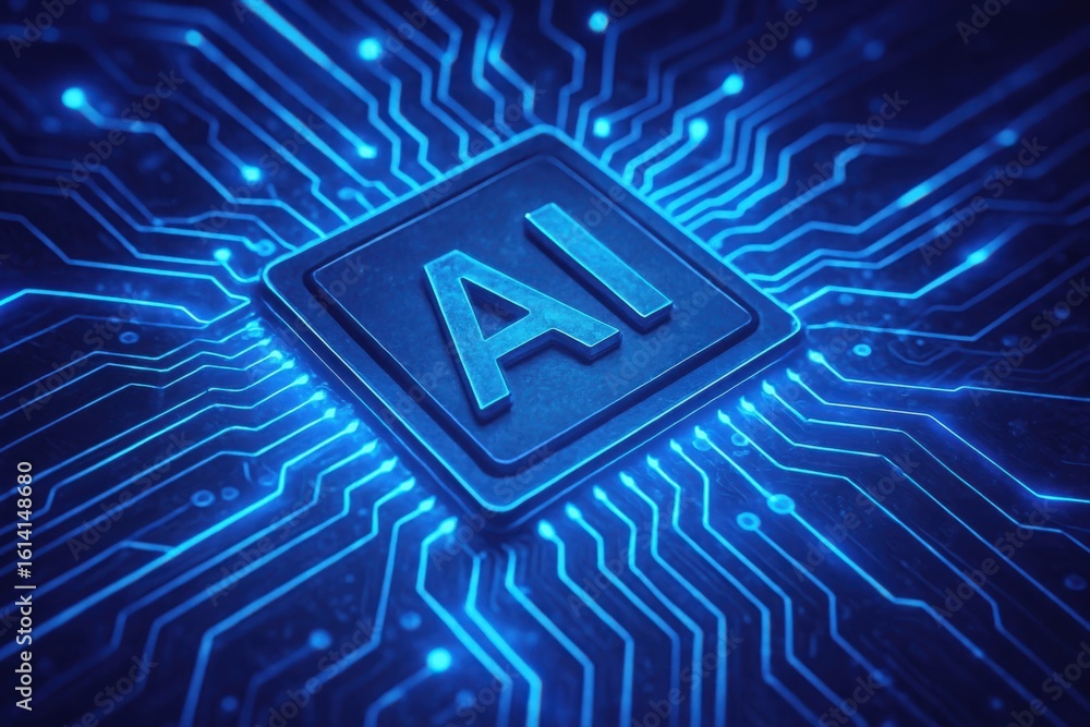 Aufkleber futuristic artificial intelligence chip glowing with blue light on a circuit board representing adva