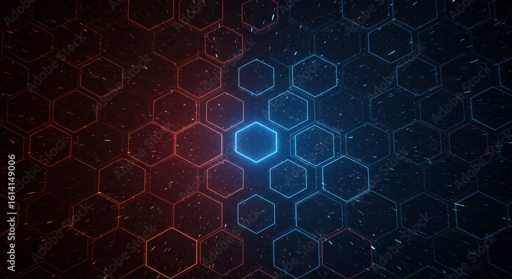 Aufkleber abstract background with red and blue illuminated hexagon shapes in a dark futuristic design