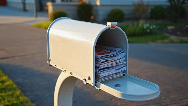Mailbox full of newspapers and advertising.