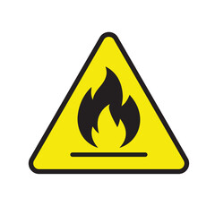 Flammable Material Warning Icon – Yellow Triangle Sign with Black Flame Symbol for Fire Hazard and Safety Precaution Labels