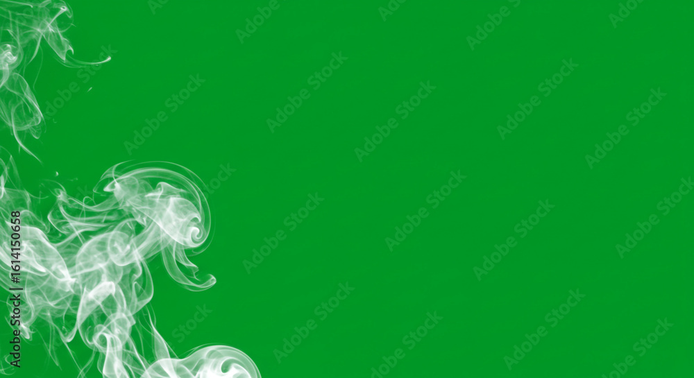 Poster wispy white smoke swirls against a vibrant green backdrop creating an ethereal and dynamic compositi