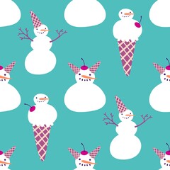 Christmas cartoon ice seamless snowman pattern for wrapping paper and fabrics