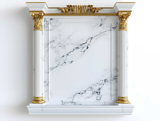 Bright white and gold user interface blank clean marble inside an immaculate golden frame white background