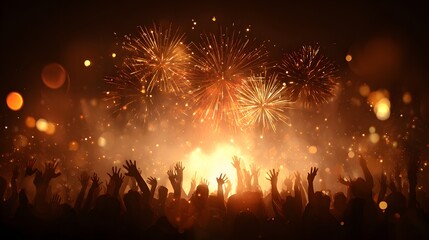 Crowd celebrating with fireworks at night.