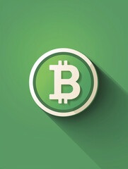 Obraz premium Green Bitcoin icon inside white circle on teal background, illustration