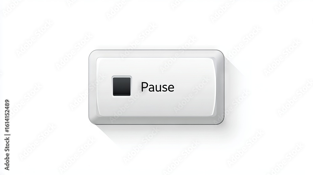 Poster pause button illustration with sleek design, featuring a white background and a shadow effect, symbo