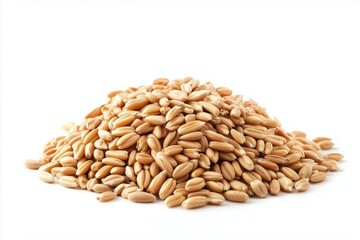 Fototapeta premium Heap of spelt grains on a white background showcasing the natural texture and color of this ancient grain