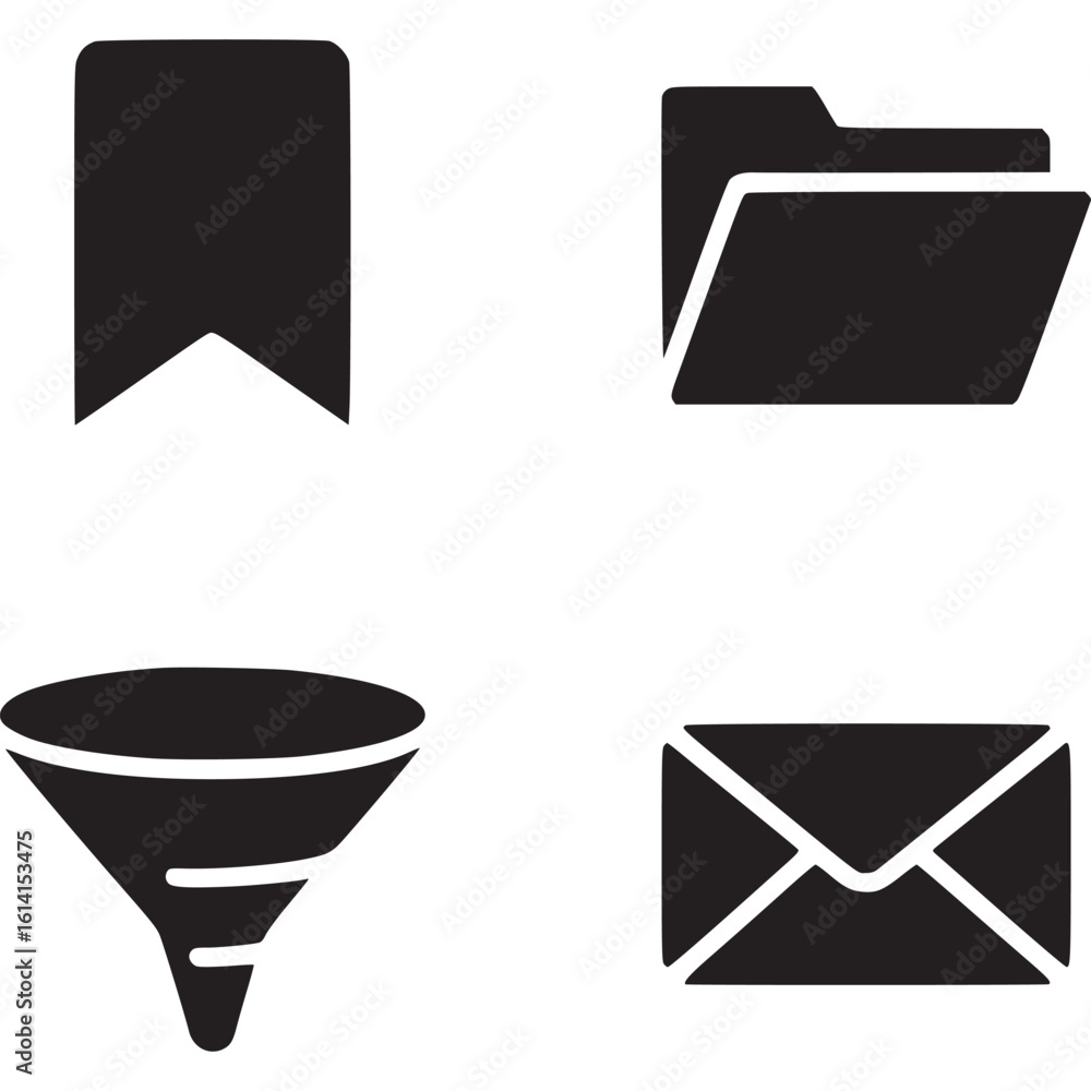 Aufkleber four distinct black icons arranged in a square pattern on a white background illustration style on t