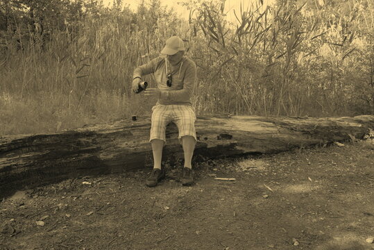 Man Man Cutting Ripe Strawberries On Wooden Board Hands Visible Product Summer