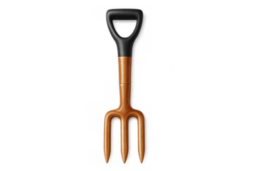 Hand trowel featuring wooden handle, black plastic grip, resting against white background, supporting gardening transplant tasks and delicate plant care