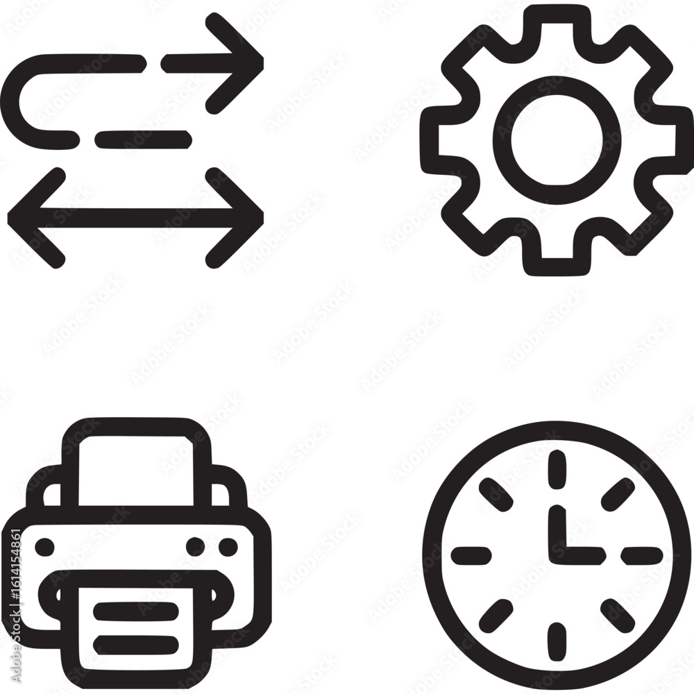 Poster four different outline icons arranged in a square shape on a white background in a simple style on t