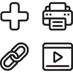 A collection of four simple black outline icons on a light gray background in a square arrangement on transparent background