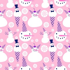 Christmas cartoon ice seamless snowman pattern for wrapping paper and fabrics