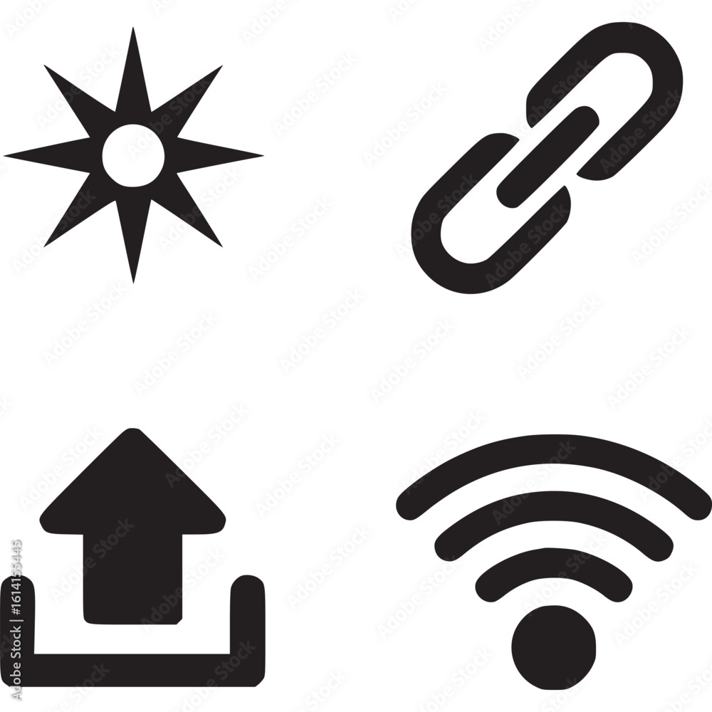 Poster a collection of four distinct black and white icons representing various digital and connectivity co
