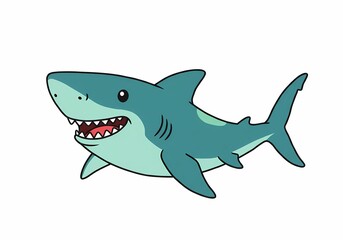 Obraz premium Cartoon shark drawing cute shark illustration ocean animal marine predator teeth