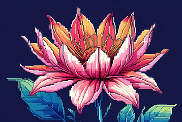 Vibrant Pink and Orange Lotus Pixel Art