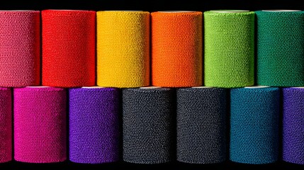 Fototapeta premium Rolled fabric strips in a variety of vibrant colors.