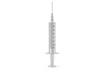 Clear medical syringe with hypodermic needle isolated on transparent background