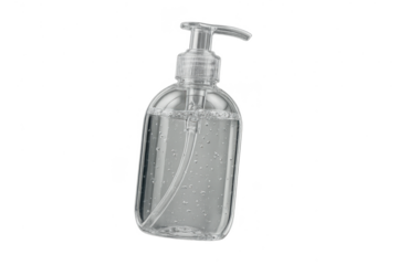 Clear hand sanitizer pump bottle isolated on a transparent background, hygiene