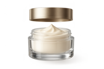 Cosmetic cream jar with golden lid isolated on transparent background.