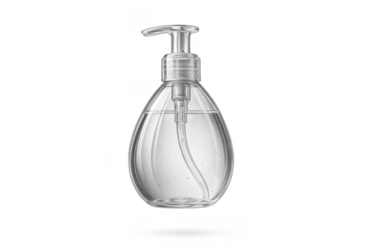 Clear hand sanitizer or soap pump bottle isolated on transparent background