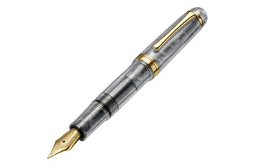 Elegant transparent fountain pen with gold accents isolated on a clear background